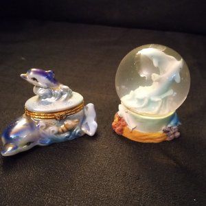 Vintage Dolphin Snow Globe + Trinket Box